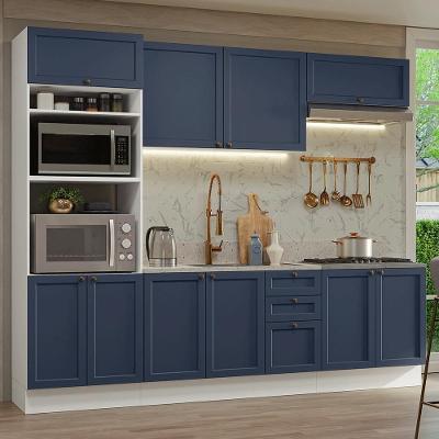 Armário de Cozinha Completa Vik 8 Portas 3 Gavetas MDF 270 cm Azul