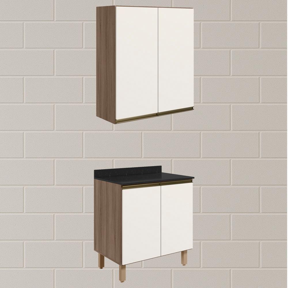 Armario Aereo Balcao 2 Portas 70cm Mdf Kali Nicioli Carvalho Toq Off White Cetim - 2