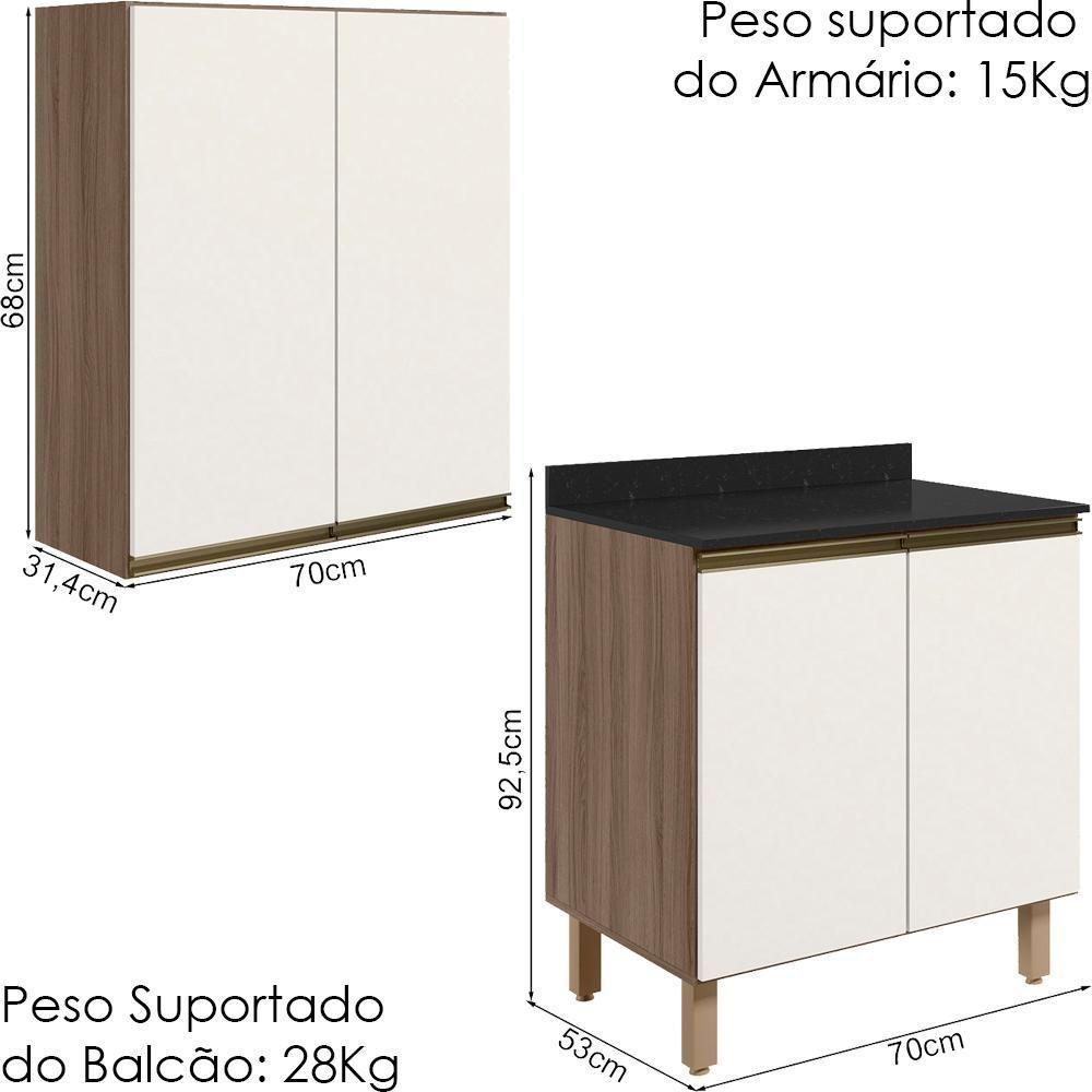 Armario Aereo Balcao 2 Portas 70cm Mdf Kali Nicioli Carvalho Toq Off White Cetim - 3