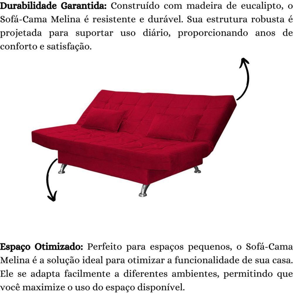 Sofá Cama Casal Com Almofadas Califórnia Suede Vermelho - 6