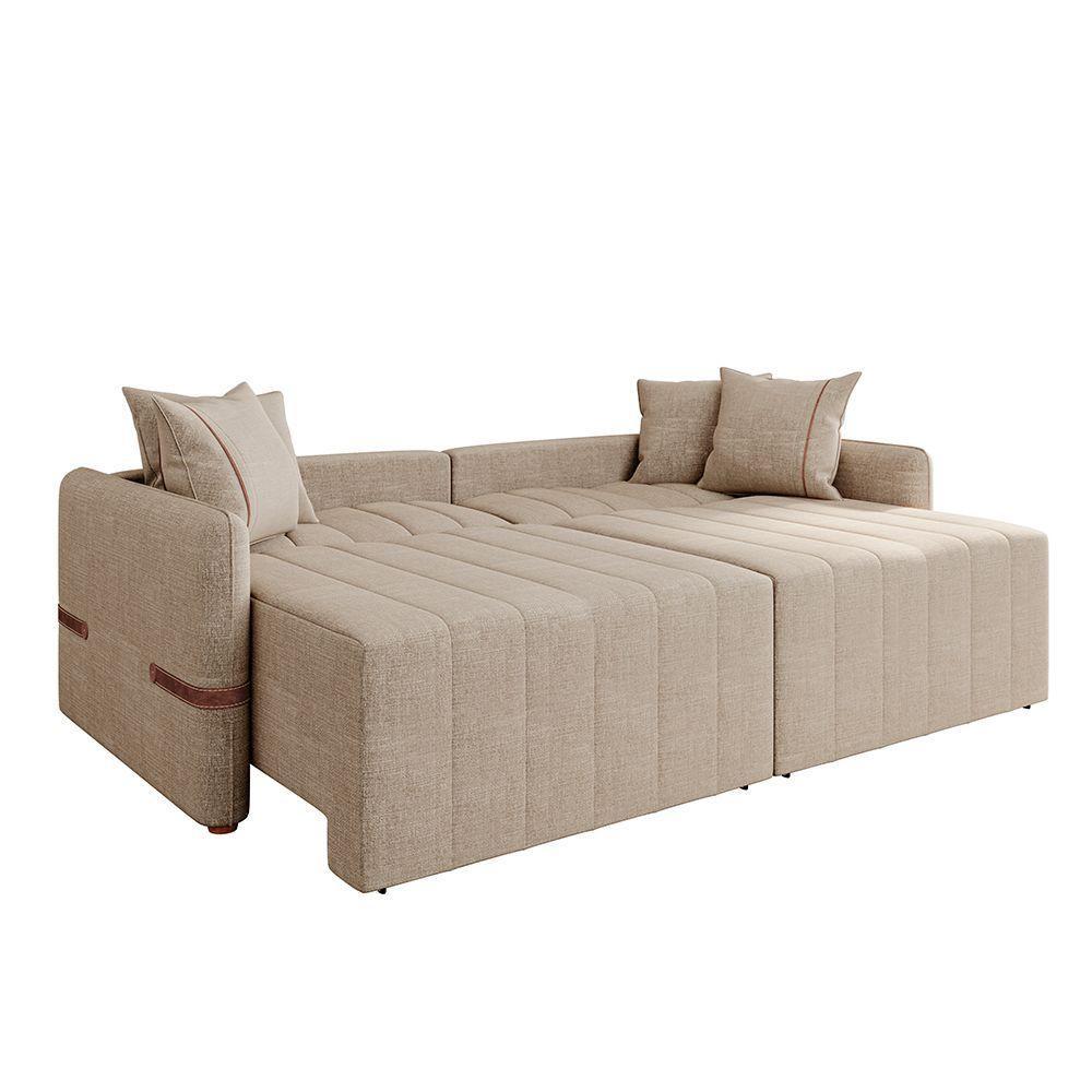 Sofá Retrátil Sem Caixa 3 Lugares 2,20m Com Almofadas Linho My Life Bex's Bege - 2
