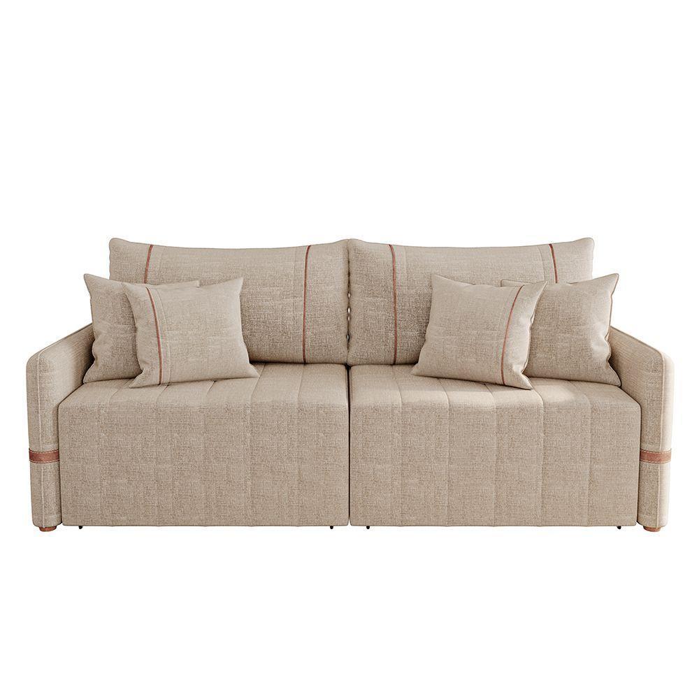 Sofá Retrátil Sem Caixa 3 Lugares 2,20m Com Almofadas Linho My Life Bex's Bege - 3