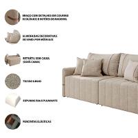 Sofá Retrátil Sem Caixa 3 Lugares 2,20m Com Almofadas Linho My Life Bex's Bege - 6