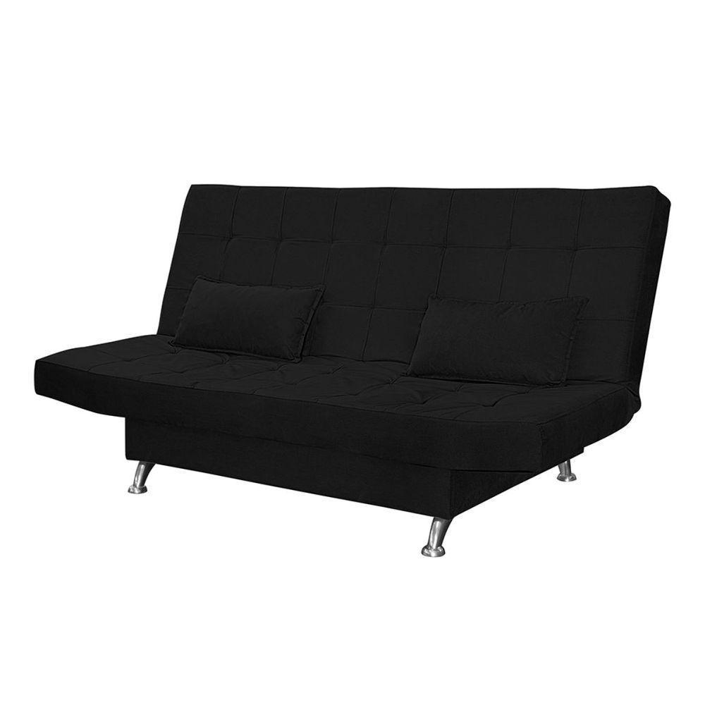 Sofá Cama Casal Com Almofadas Rivera Suede Preto - 1