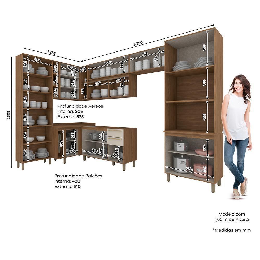 Cozinha Modulada Requinte 9 Peças Com Torre Quente 2 Fornos Nature/areia - Móveis Henn Nature/areia - 7