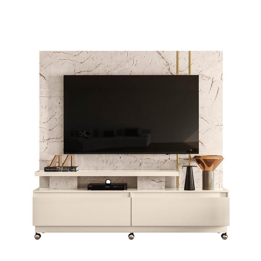 Combo Home Com Rodinhas + Painel Para Tv 60 Polegadas New Apolo - 7 Decor Calacata E Off White - 1