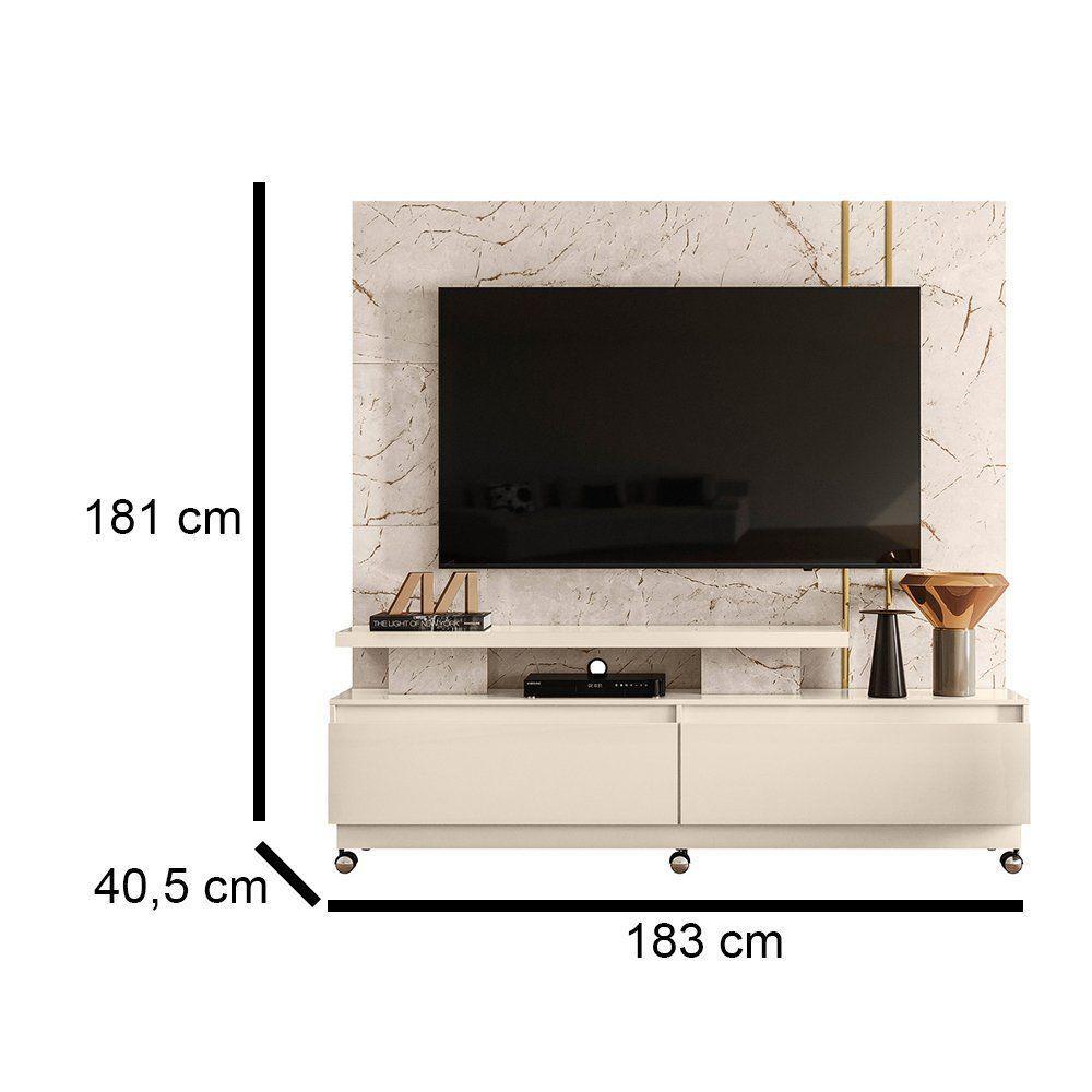 Combo Home Com Rodinhas + Painel Para Tv 60 Polegadas New Apolo - 7 Decor Calacata E Off White - 3