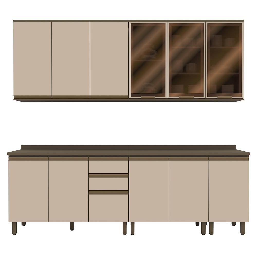 Cozinha Modulada Connect 7 Peças Aéreo 3 Portas Duna/cristal Com Vidro - Móveis Henn Duna/cristal - 1
