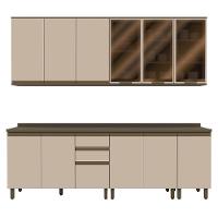 Cozinha Modulada Connect 7 Peças Aéreo 3 Portas Duna/cristal Com Vidro - Móveis Henn Duna/cristal - 1