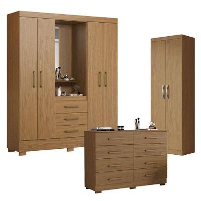 Guarda Roupa Solteiro Paris 2045150 4 Portas 3 Gavetas MDP 163.2cm Amadeirado Aramóveis