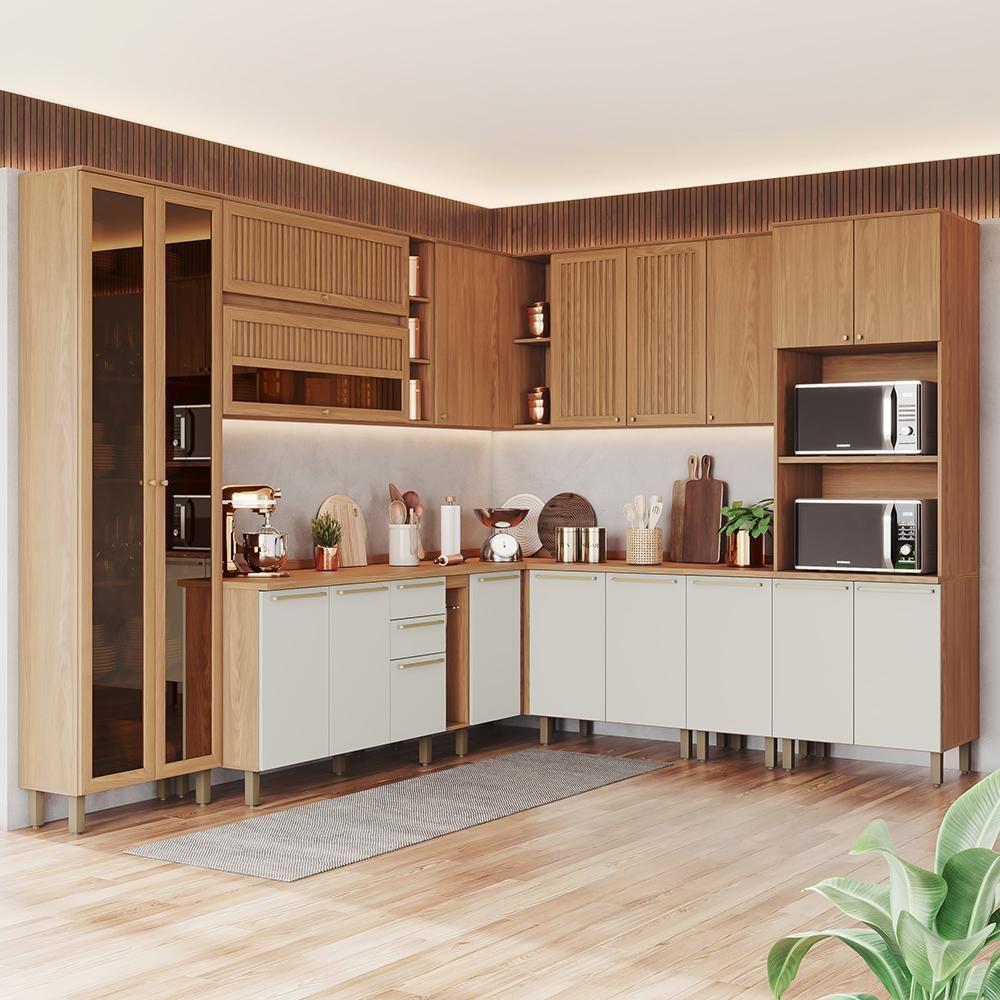 Cozinha Modulada Requinte 12 Peças Com Cristaleira Nature/areia - Móveis Henn Nature/areia - 2