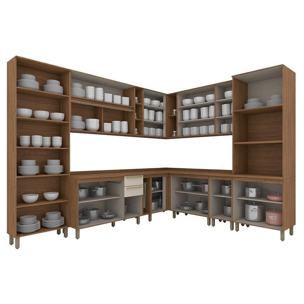 Cozinha Modulada Requinte 12 Peças Com Cristaleira Nature/areia - Móveis Henn Nature/areia - 6