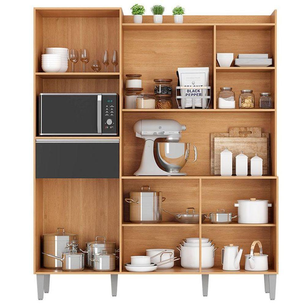 Armário Para Cozinha Kit Ambiente Isabel Amêndoa Preto - Ajl - 3