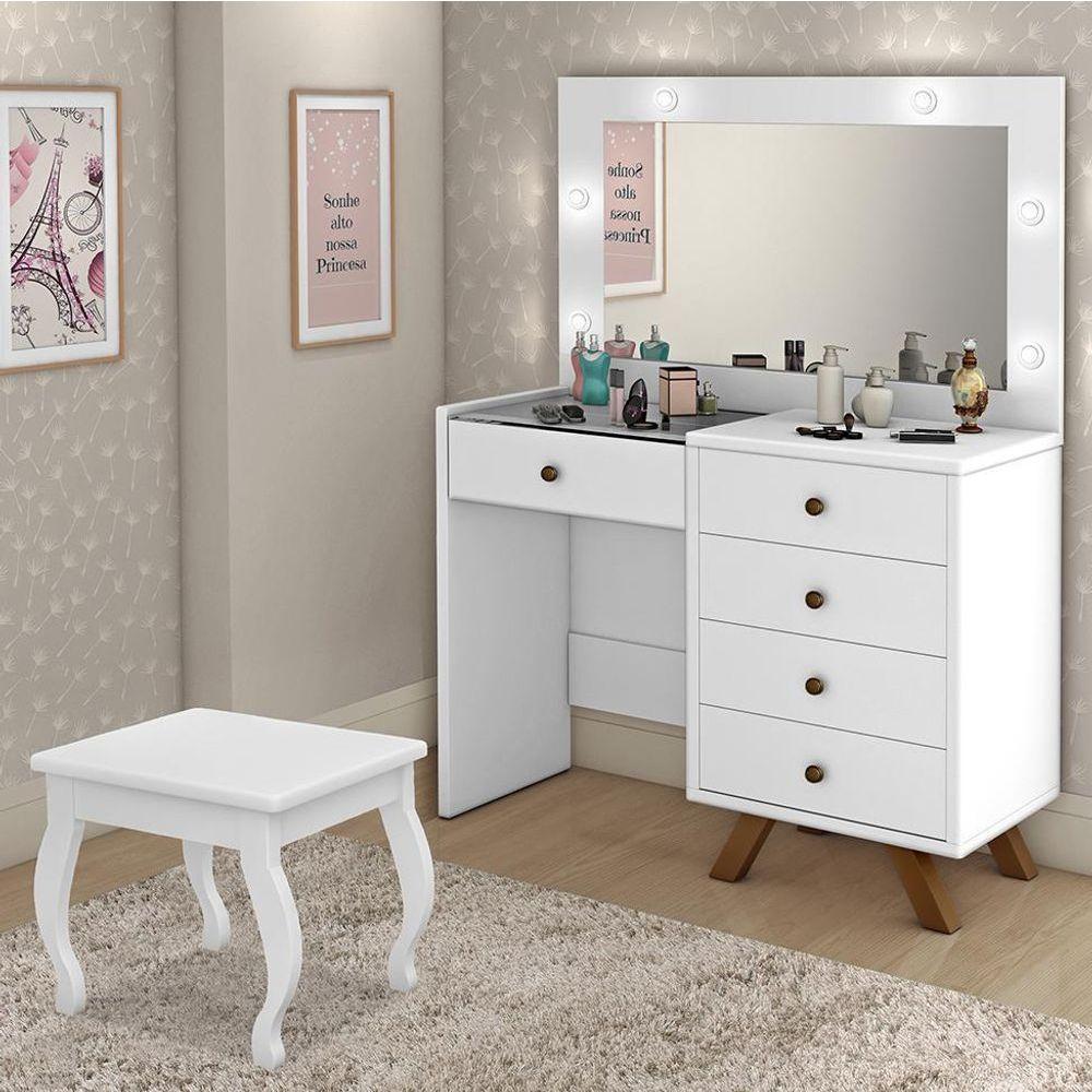Penteadeira Camarim Luna Branco Com Banqueta - Móveis Luapa Branco - 6