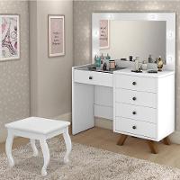 Penteadeira Camarim Luna Branco Com Banqueta - Móveis Luapa Branco - 6