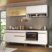 Armário De Cozinha Modulada Compacta 225cm Com Balcão Para Cooktop Veneza Multimóveis Mp2263 Branco/dourado - 1