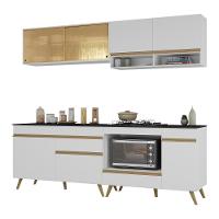 Armário De Cozinha Modulada Compacta 225cm Com Balcão Para Cooktop Veneza Multimóveis Mp2263 Branco/dourado - 2