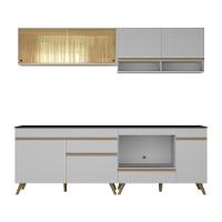 Armário De Cozinha Modulada Compacta 225cm Com Balcão Para Cooktop Veneza Multimóveis Mp2263 Branco/dourado - 7