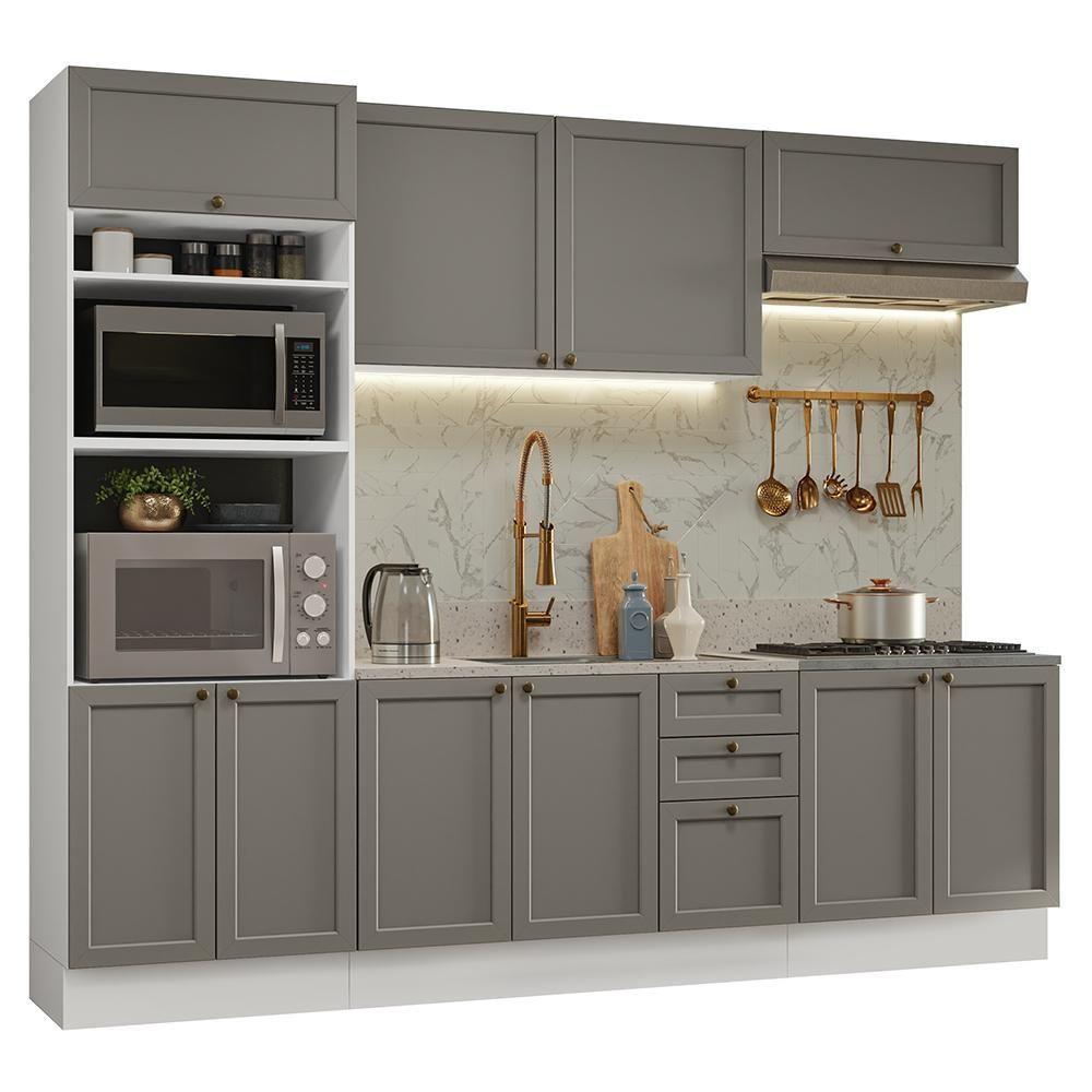 Armário De Cozinha Completa 270 Cm Branco/cinza Vik Madesa 01 Branco/cinza - 2