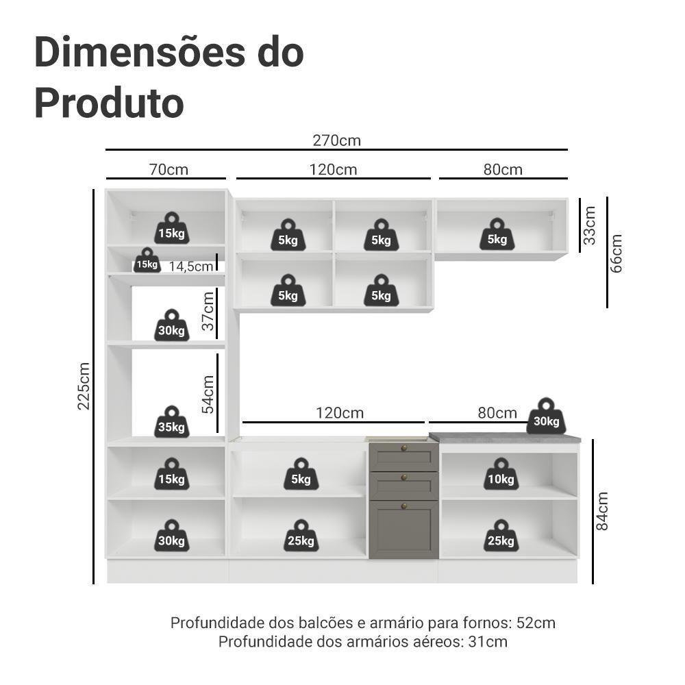 Armário De Cozinha Completa 270 Cm Branco/cinza Vik Madesa 01 Branco/cinza - 3