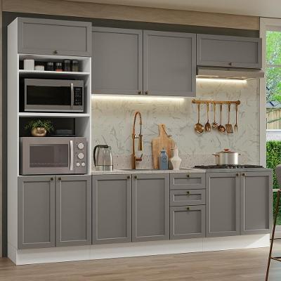 Armário de Cozinha Completa Vik 8 Portas 3 Gavetas MDF 270 cm Branco-cinza