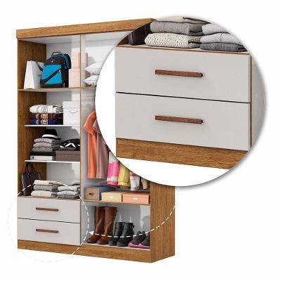 Guarda Roupa Casal Lu 4 Portas 2 Gavetas Cinamomo Com Off White MDP Carioca Móveis