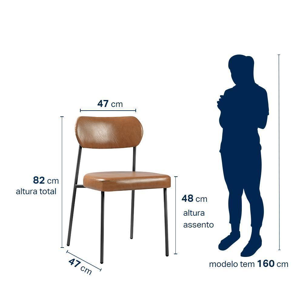 Conjunto 3 Cadeiras Lavínia Couríssimo Amarula/aço Preto - Salaone Couríssimo Amarula/aço Preto - 6