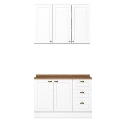 Cozinha Americana 2 Peças Branco Com Tampo Nature - Móveis Henn Branco/nature