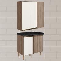 Armario Aereo E Balcao Canto Reto Mdf Kali Nicioli Carvalho Toq Off White Cetim - 2