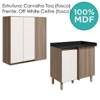 Armario Aereo E Balcao Canto Reto Mdf Kali Nicioli Carvalho Toq Off White Cetim