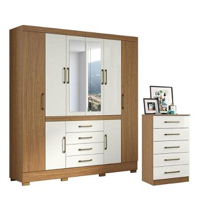 Cômoda e Guarda Roupa Casal Nápole 2045149 8 Portas 4 Gavetas MDP Atacama Off White