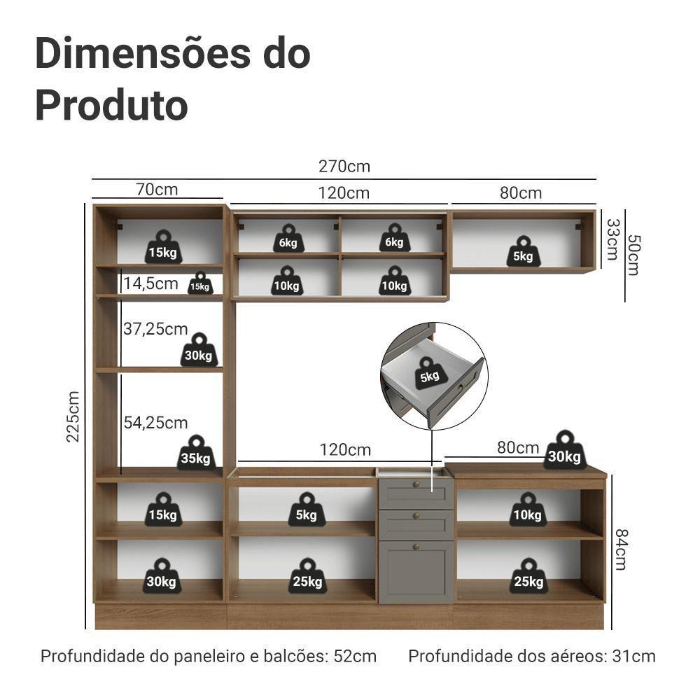 Armário De Cozinha Completa 270 Cm Rustic/cinza Vik Madesa 02 Rustic/cinza - 3