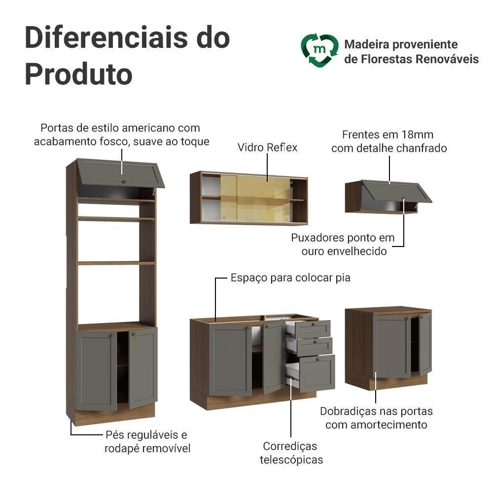 Armário De Cozinha Completa 270 Cm Rustic/cinza Vik Madesa 02 Rustic/cinza - 4