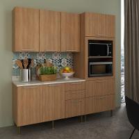 Cozinha Compacta 3 Peças Com Armário Paneleiro E Balcão Com Tampo Multimóveis Cr20450 Freijó/mármore Branco - 1