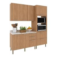 Cozinha Compacta 3 Peças Com Armário Paneleiro E Balcão Com Tampo Multimóveis Cr20450 Freijó/mármore Branco - 2