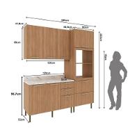 Cozinha Compacta 3 Peças Com Armário Paneleiro E Balcão Com Tampo Multimóveis Cr20450 Freijó/mármore Branco - 3