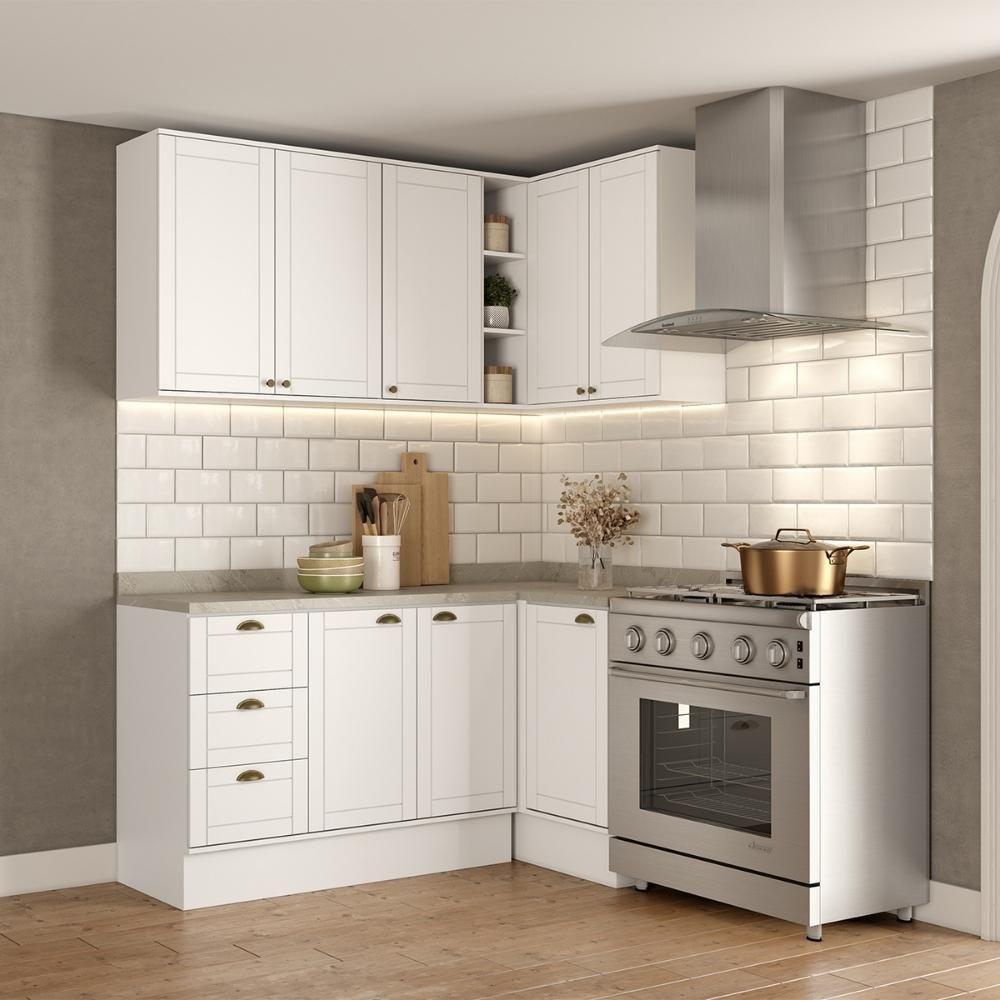 Armário De Cozinha Completa C Balcão Milla Bee Carraro Branco - 1