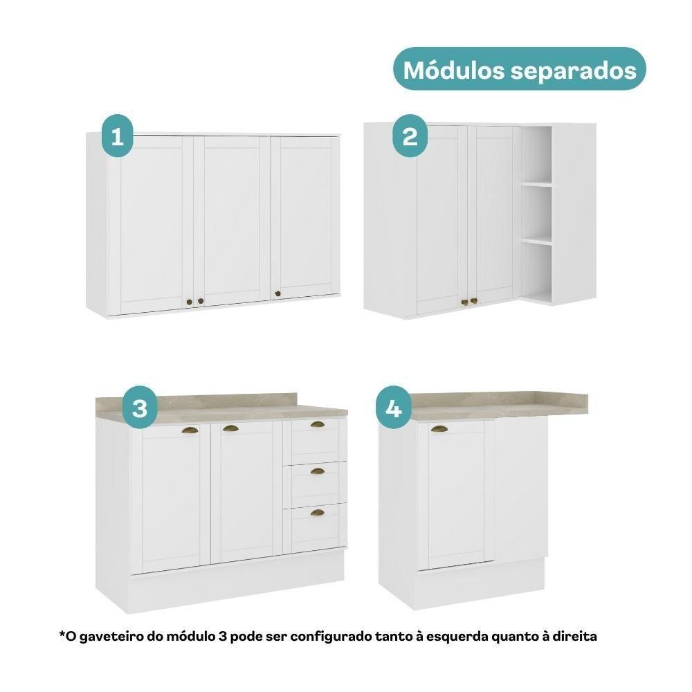 Armário De Cozinha Completa C Balcão Milla Bee Carraro Branco - 4
