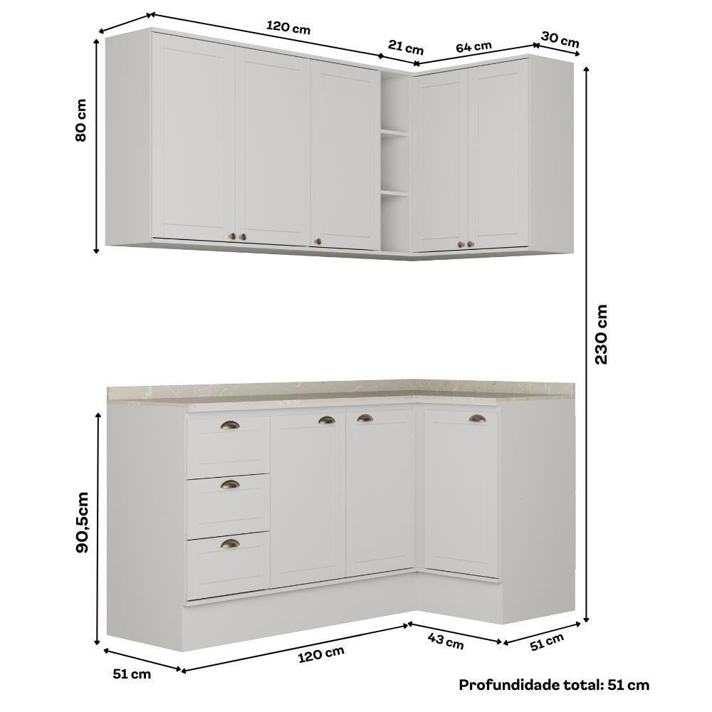 Armário De Cozinha Completa C Balcão Milla Bee Carraro Branco - 5