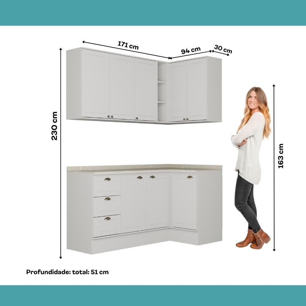 Armário De Cozinha Completa C Balcão Milla Bee Carraro Branco - 7