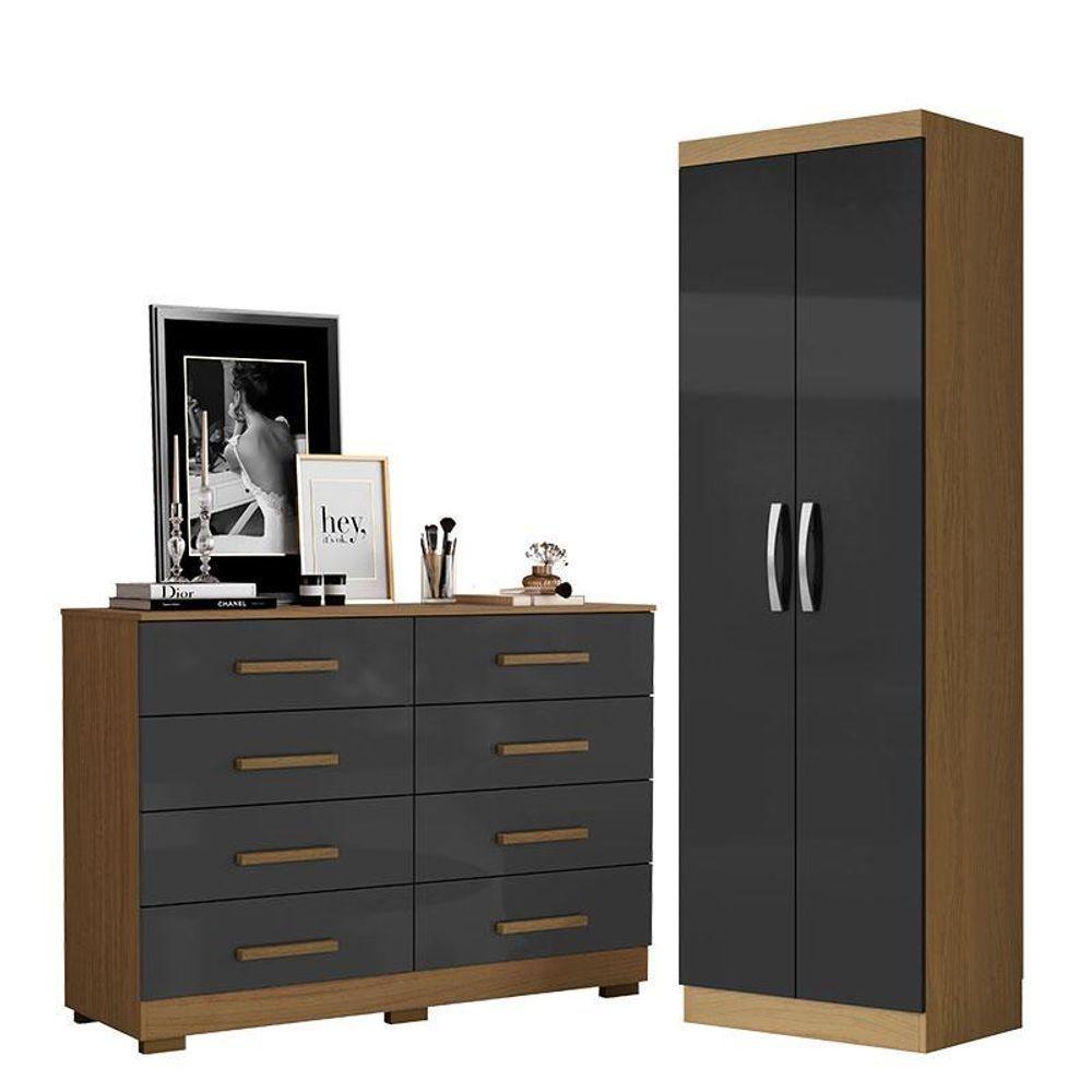 Cômoda 8 Gavetas 2014148 E Armário Multiuso New 2000192 Atacama Grafite - Aramóveis - 1