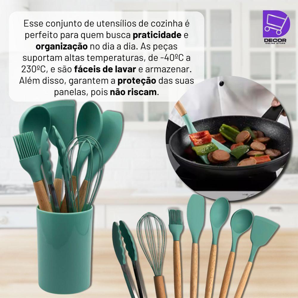 Conjunto Kit De Utensílios De Cozinha Em Silicone, 8 Peças, Verde Escuro Prático E Durável - 3