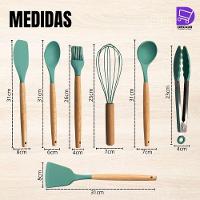 Conjunto Kit De Utensílios De Cozinha Em Silicone, 8 Peças, Verde Escuro Prático E Durável - 4