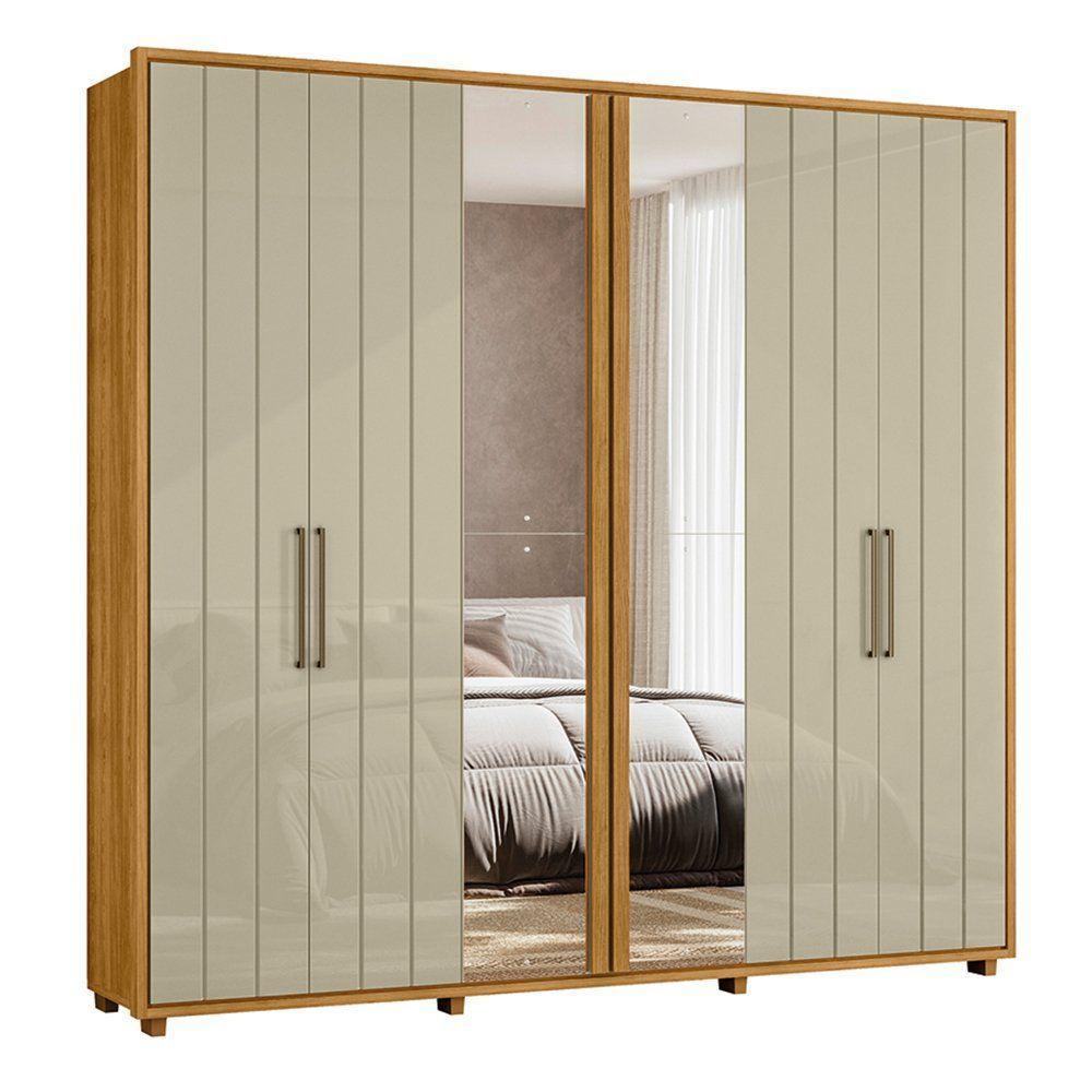 Guarda-roupa Casal Miró Ripado Com Escada 6 Portas 4 Gavetas 2 Portas C/ Espelho - 7 Decor Cumaru E Opala - 1