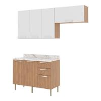 Cozinha Compacta 3 Peças Com Armários E Balcão Com Tampo Multimóveis Cr20449 Freijó/branco/mármore Branco - 2