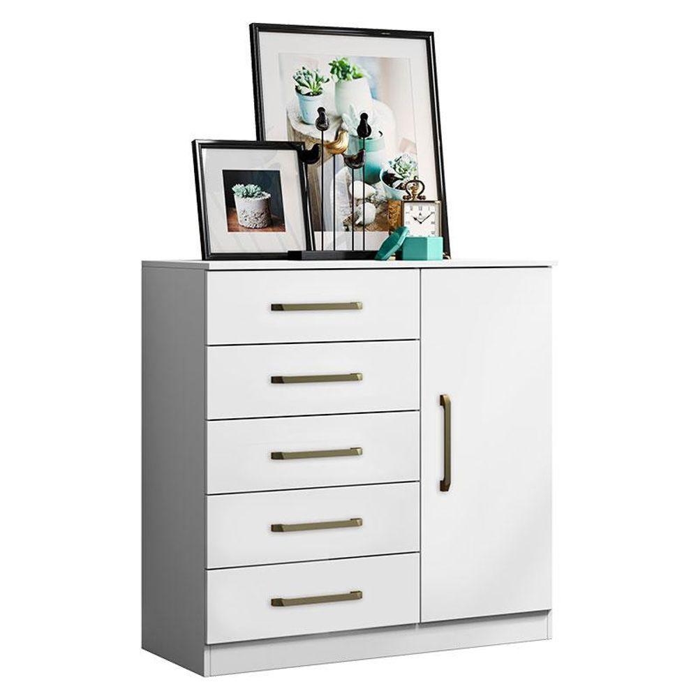 Guarda Roupa Casal Nápole 2045149 E Armário Multiuso 2000191 E Cômoda Milão Branco - Aramóveis - 8