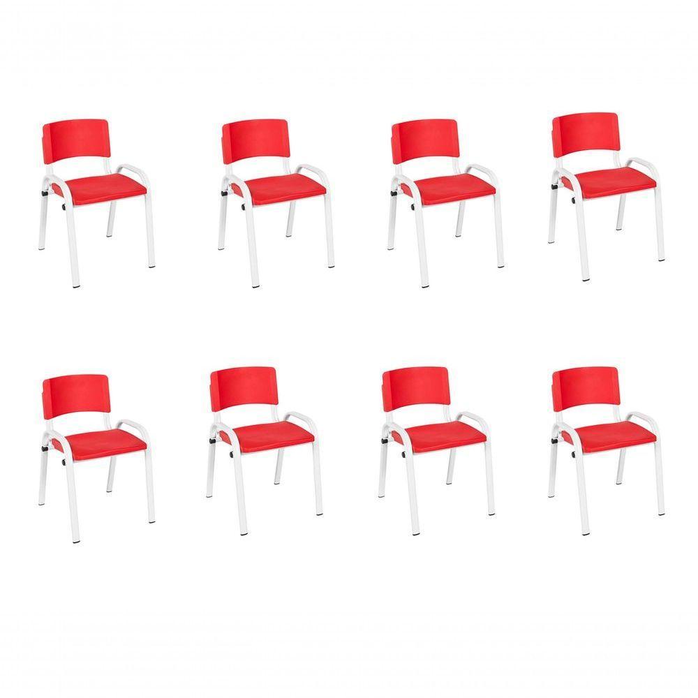 Kit 8 Cadeiras Infantil Iso, Escola, Base Branco- Vermelho - 1