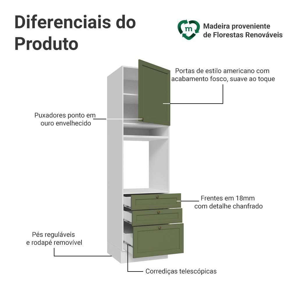 Torre Quente 60 Cm 1 Porta 3 Gavetas Branco/verde Vik Madesa Branco/verde - 3