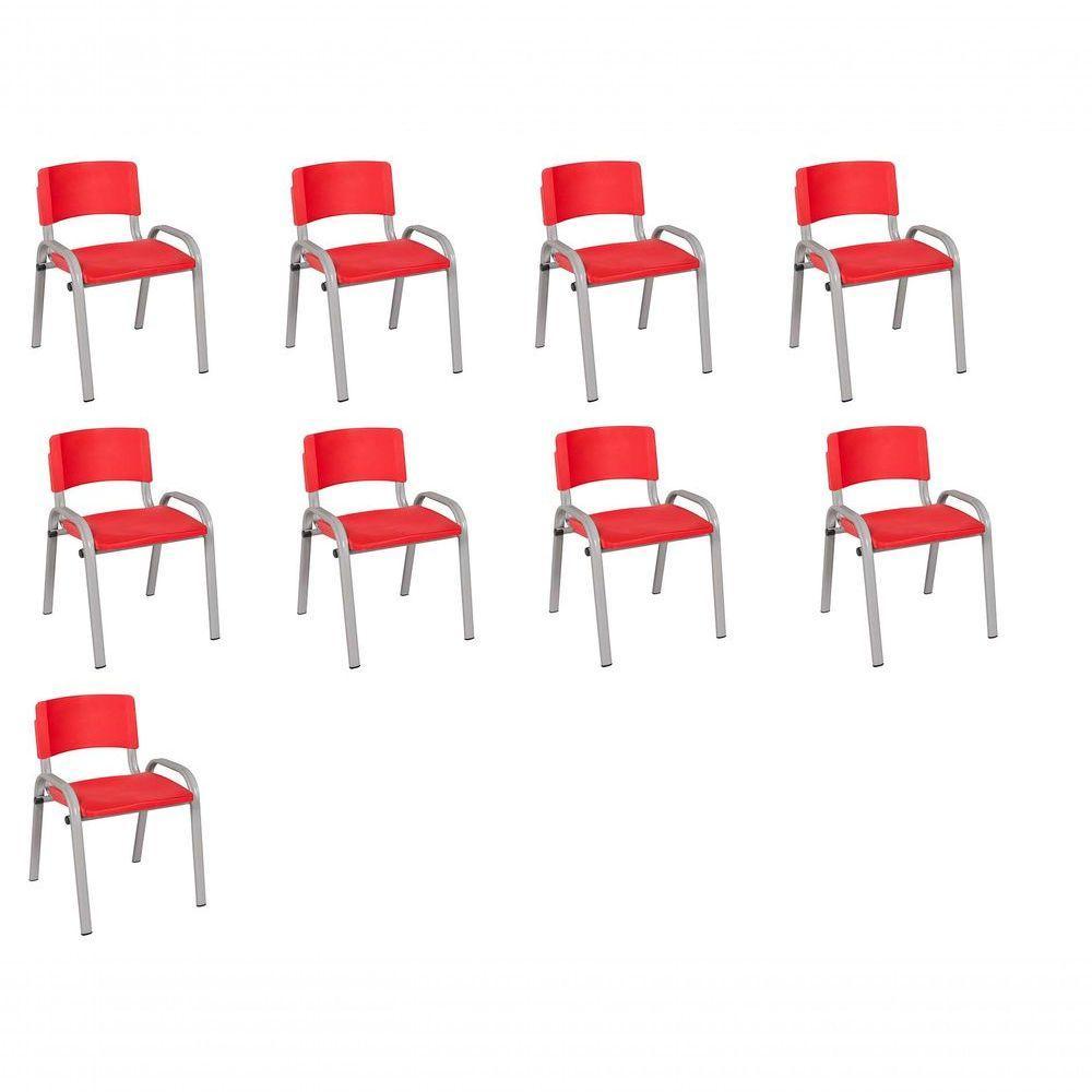 Kit 9 Cadeiras Infantil Iso, Escola, Base Cinza- Vermelho - 1
