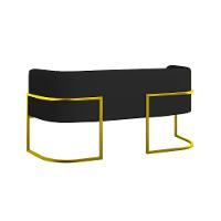 Sofá 2 Lugares Base Metal Dourada Reforçada Recepção Corino Preto - 3